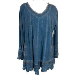GRETTY ZUEGER Lola Blue cotton TUNIC TOP X-Large Lace